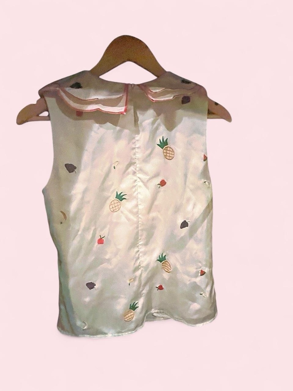 Whimsical Fruit Embroidered Tie-Neck Sleeveless Top - Picture 2 of 5